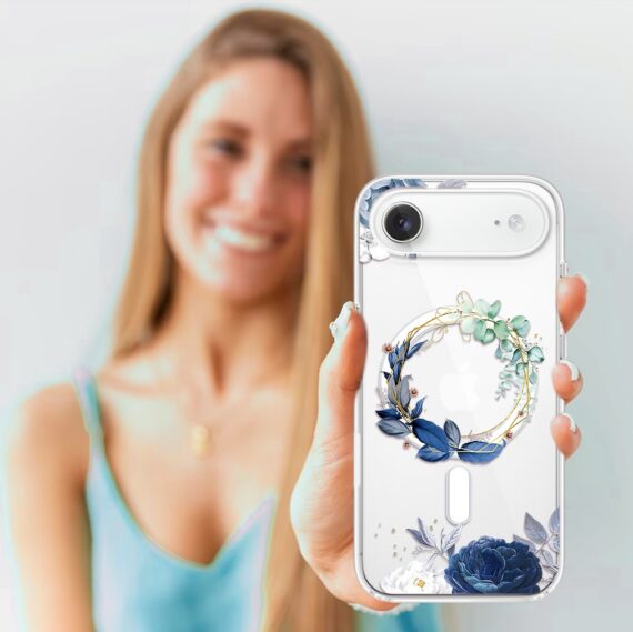 Etui do iPhone Air, Flower MagSafe, niebieskie kwiaty, przeźroczyste Air-4
