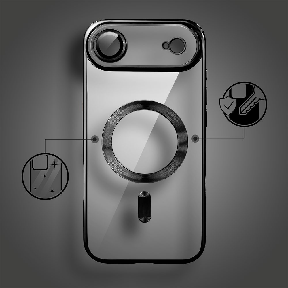 Etui do iPhone Air MagSafe Luxury Protect przeźroczyste, hybrydowa ochrona kamery, czarneObszar kompozycji 2