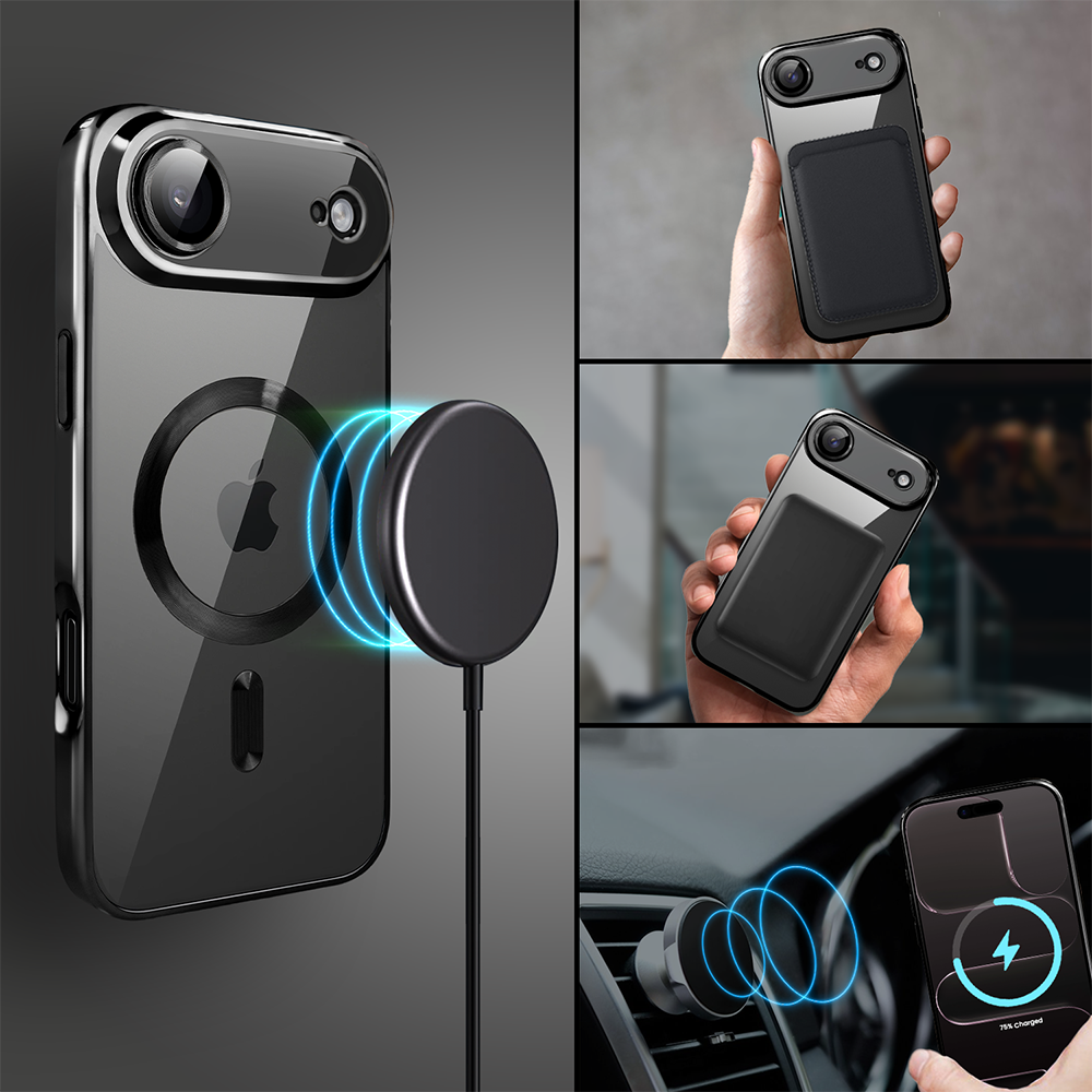 Etui do iPhone Air MagSafe Luxury Protect przeźroczyste, hybrydowa ochrona kamery, czarneObszar kompozycji 3