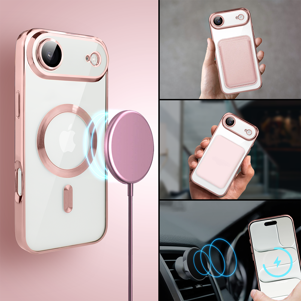 Etui do iPhone Air MagSafe Luxury Protect przeźroczyste, hybrydowa ochrona kamery, różowe Obszar kompozycji 3