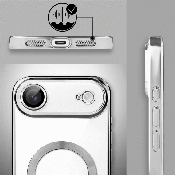Etui do iPhone Air MagSafe Luxury Protect przeźroczyste, hybrydowa ochrona kamery, srebrne Obszar kompozycji 6