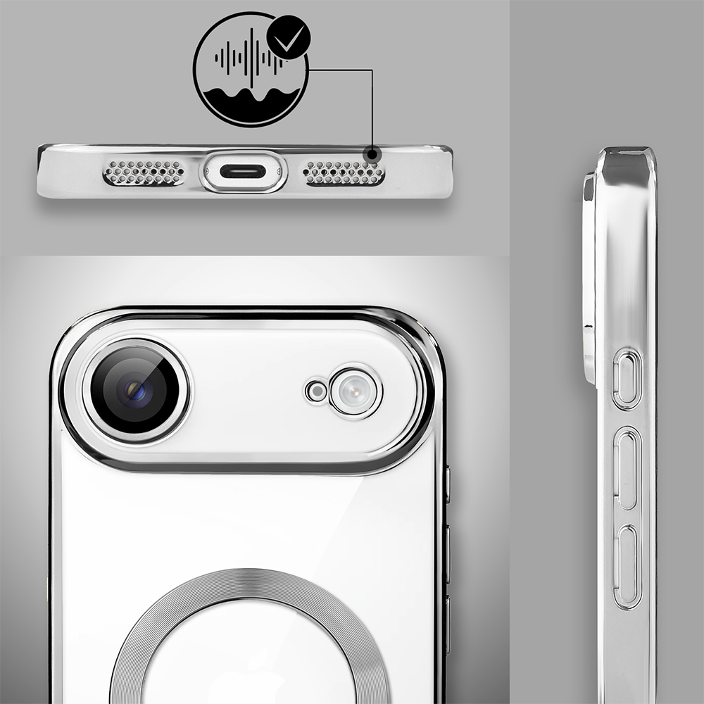 Etui do iPhone Air MagSafe Luxury Protect przeźroczyste, hybrydowa ochrona kamery, srebrne Obszar kompozycji 6