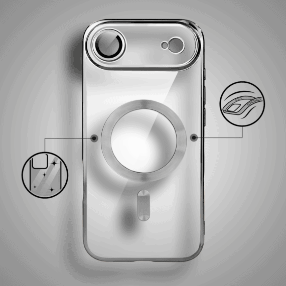 Etui do iPhone Air MagSafe Luxury Protect przeźroczyste, hybrydowa ochrona kamery, srebrne nowe5