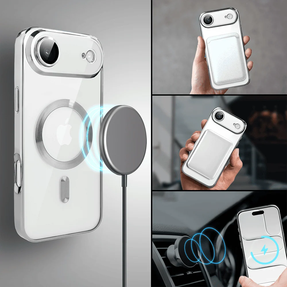 Etui do iPhone Air MagSafe Luxury Protect przeźroczyste, hybrydowa ochrona kamery, srebrne nowe7