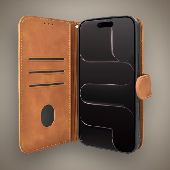 Etui do iPhone Air książkowe Velvet Touch, aksamitne, portfelowe z zamknięciem, brązowe (3)