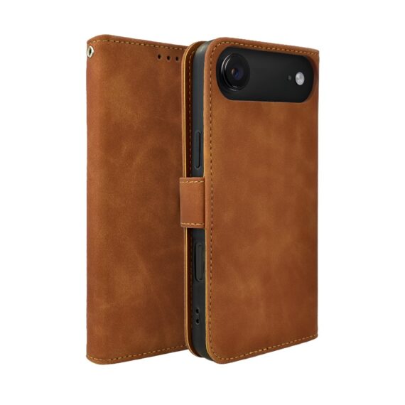 Etui do iPhone Air książkowe Velvet Touch, aksamitne, portfelowe z zamknięciem, brązowe (4)
