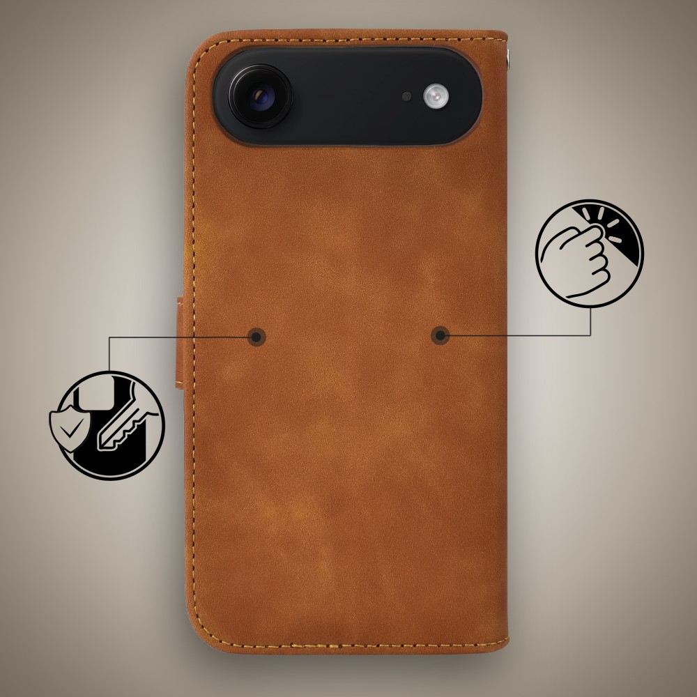 Etui do iPhone Air książkowe Velvet Touch, aksamitne, portfelowe z zamknięciem, brązowe (5)