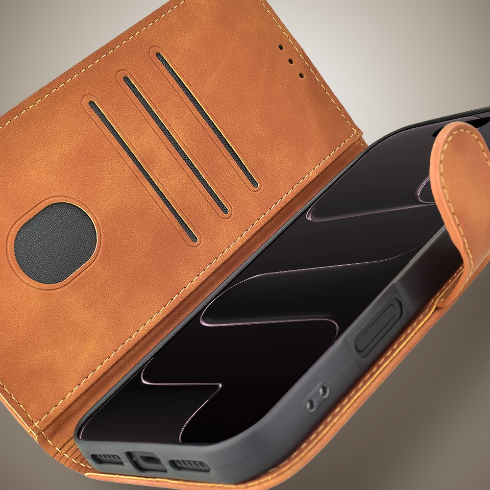 Etui do iPhone Air książkowe Velvet Touch, aksamitne, portfelowe z zamknięciem, brązowe (6)
