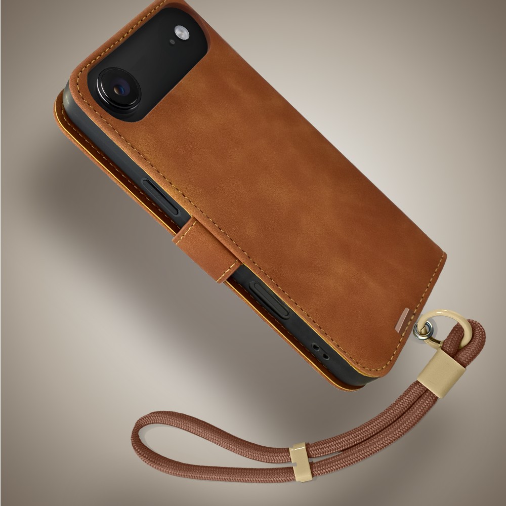 Etui do iPhone Air książkowe Velvet Touch, aksamitne, portfelowe z zamknięciem, brązowe (7)