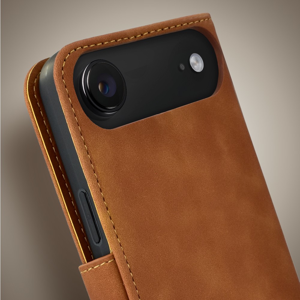 Etui do iPhone Air książkowe Velvet Touch, aksamitne, portfelowe z zamknięciem, brązowe (8)