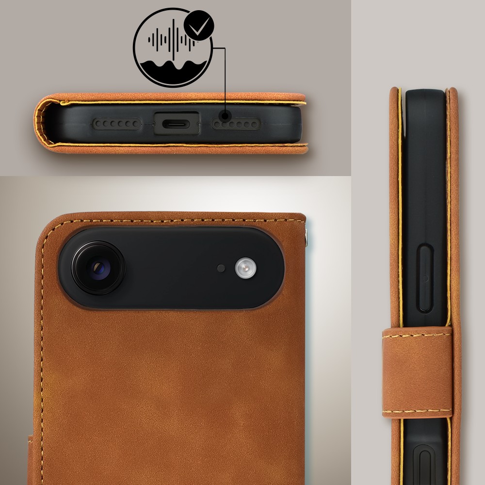 Etui do iPhone Air książkowe Velvet Touch, aksamitne, portfelowe z zamknięciem, brązowe (9)