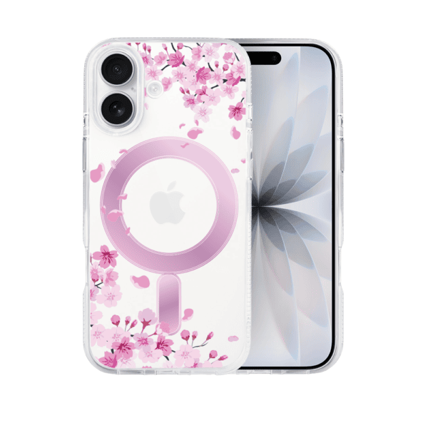 Etui do iPhone 17 Flower MagSafe z nadrukiem kwiat wiśni, przeźroczyste
