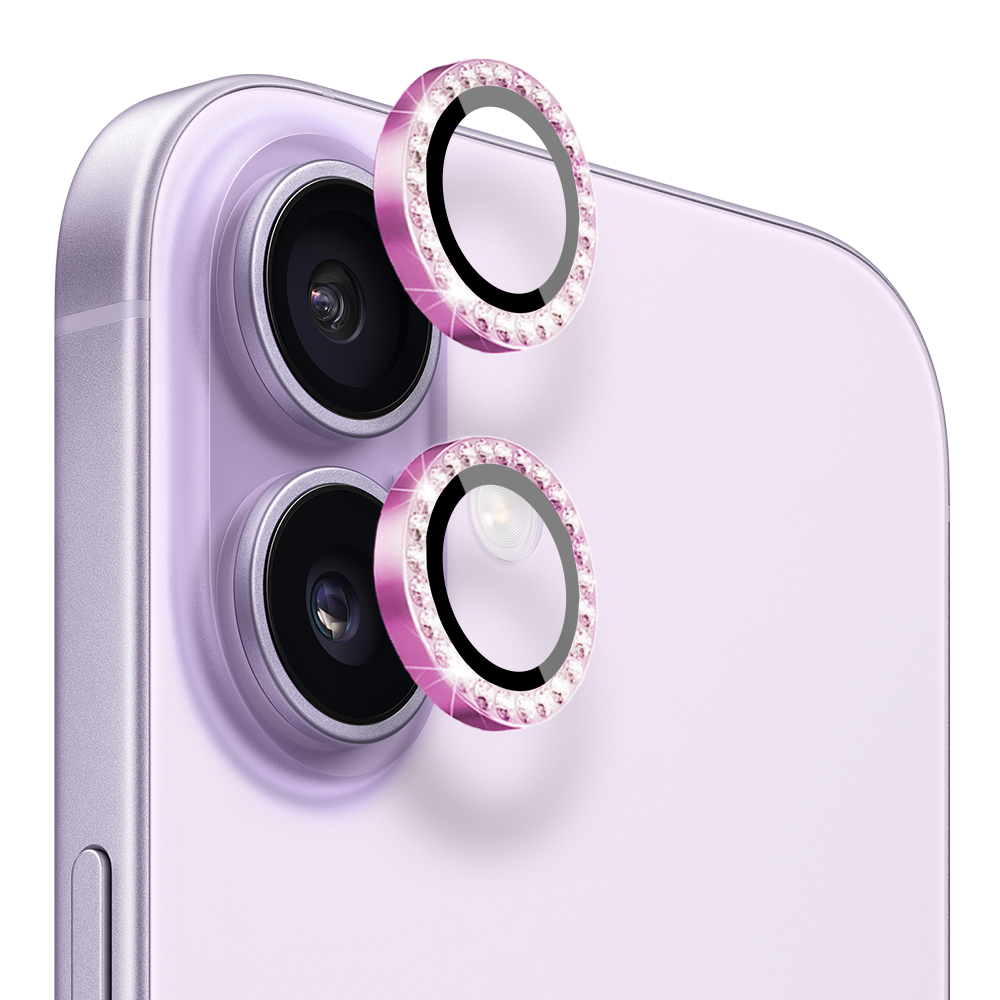 Luksusowa diamentowa osłona obiektywów, szkło na aparat iPhone 17, różowa diamentowa różowa-1