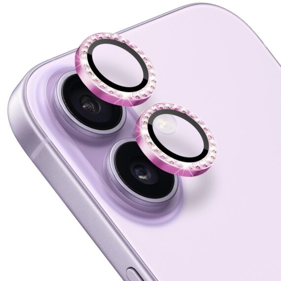 Luksusowa diamentowa osłona obiektywów, szkło na aparat iPhone 17, różowa diamentowa różowa