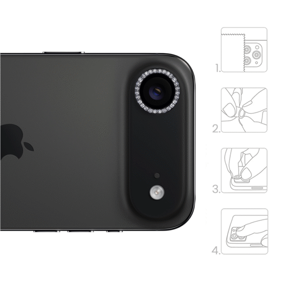 Luksusowa diamentowa osłona obiektywów, szkło na aparat iPhone Air, czarna (4)