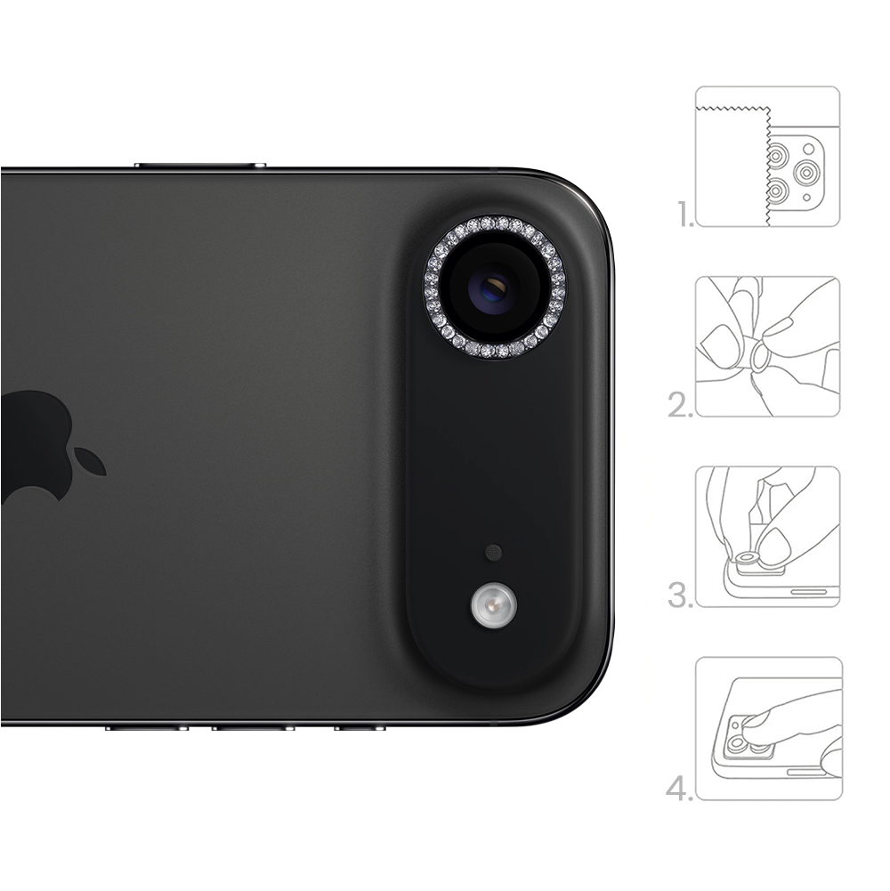 Luksusowa diamentowa osłona obiektywów, szkło na aparat iPhone Air, czarna (4)