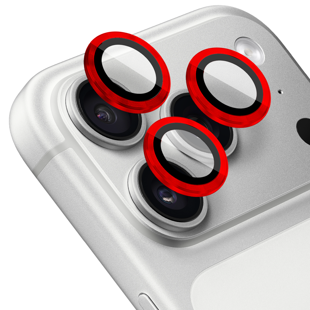 Metalowa osłona obiektywów szkło na aparat iPhone 17 Pro Max, czerwone