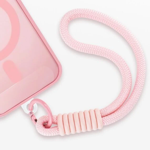 Smyczka, krótki pasek na nadgarstek do telefonu, blady róż1