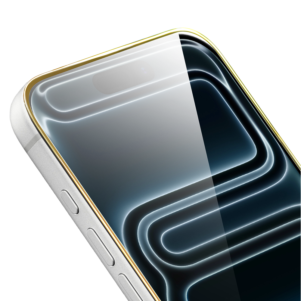 Szkło hartowane 9H do iPhone 17 Pro Max, twarde wzmocnione z metalizowaną złotą ramką (2)