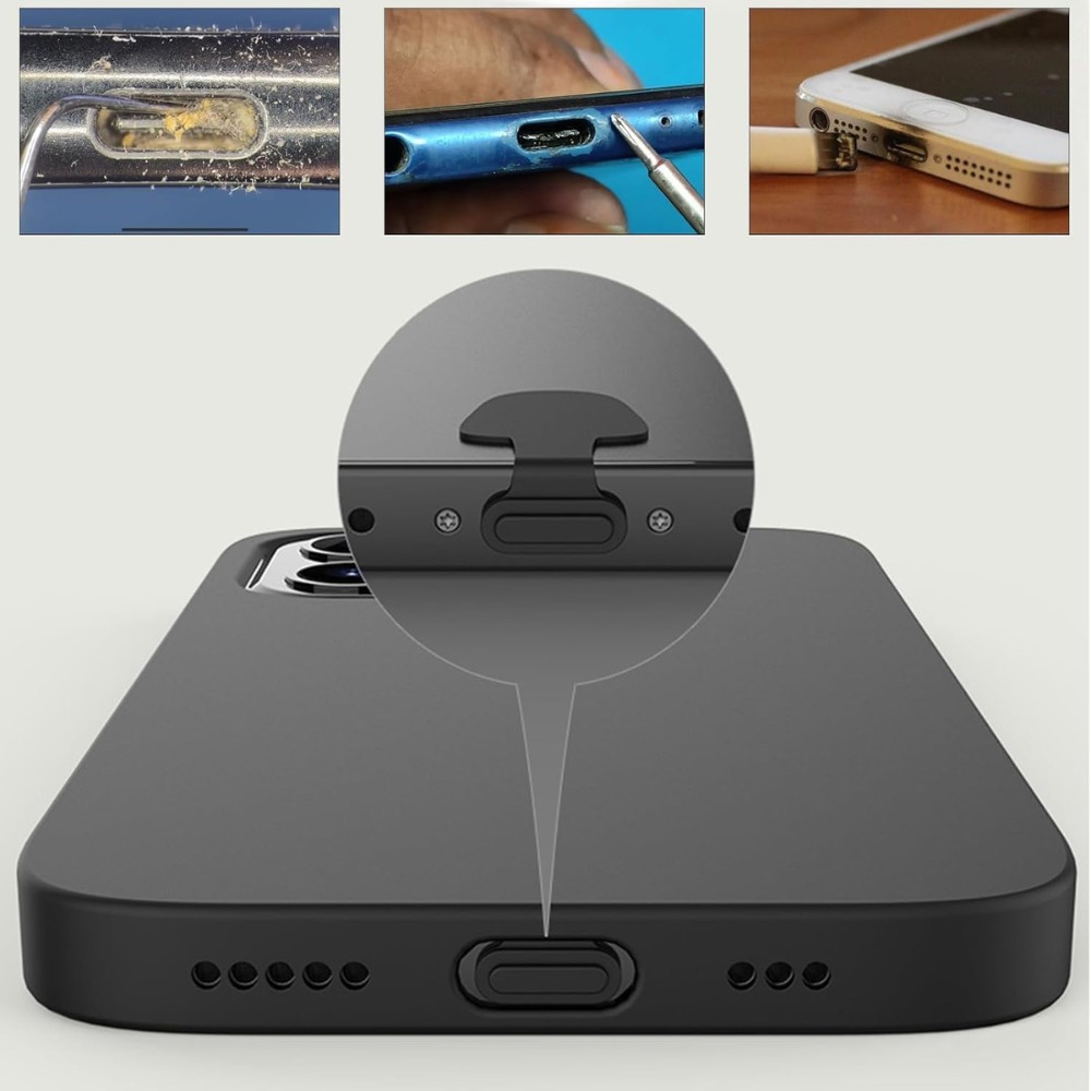 Zaślepka USB typ C, zatyczka portu ładowania do iPhone 151617 (wszystkie modele) do przyklejenia, 2 sztuki w zestawie, czarna (4)