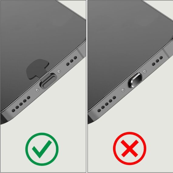 Zaślepka USB typ C, zatyczka portu ładowania do iPhone 151617 (wszystkie modele) do przyklejenia, 2 sztuki w zestawie, czarna (5)