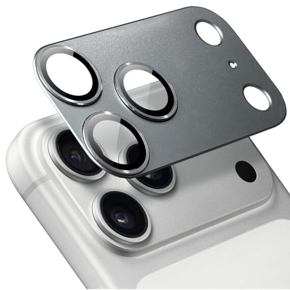 iPhone 17 Pro gładka metalowa osłona na cały panel aparatu, wbudowane szkła 9H, tytanowaszary 17 Pro