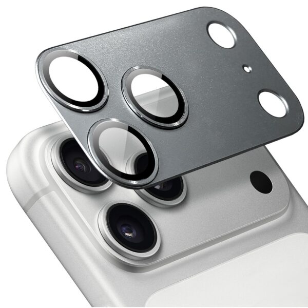 iPhone 17 Pro gładka metalowa osłona na cały panel aparatu, wbudowane szkła 9H, tytanowaszary 17 Pro