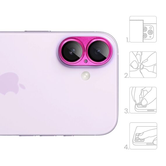 iPhone 17 gładka metalowa osłona na cały aparat, wbudowane szkła 9H, różowaróżowa-4