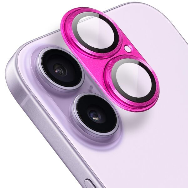 iPhone 17 gładka metalowa osłona na cały aparat, wbudowane szkła 9H, różowaróżowa
