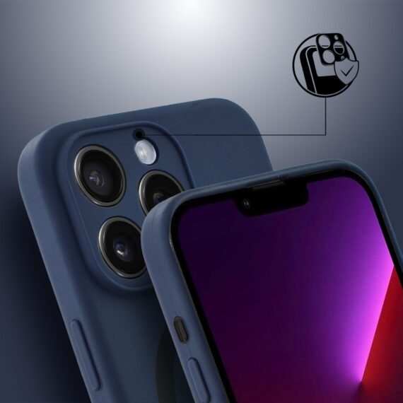 Etui do iPhone 13 Pro, silikonowe z MagSafe, mikrofibra soft touch z osłoną na aparat, granatowe (3)