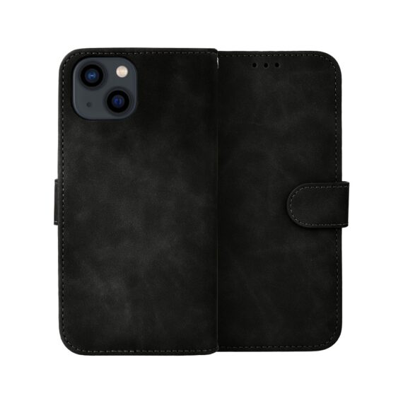 Etui do iPhone 13 książkowe Velvet Touch, aksamitne, portfelowe z zamknięciem, czarne (2)