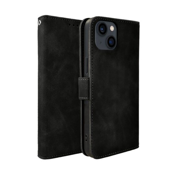 Etui do iPhone 13 książkowe Velvet Touch, aksamitne, portfelowe z zamknięciem, czarne (4)