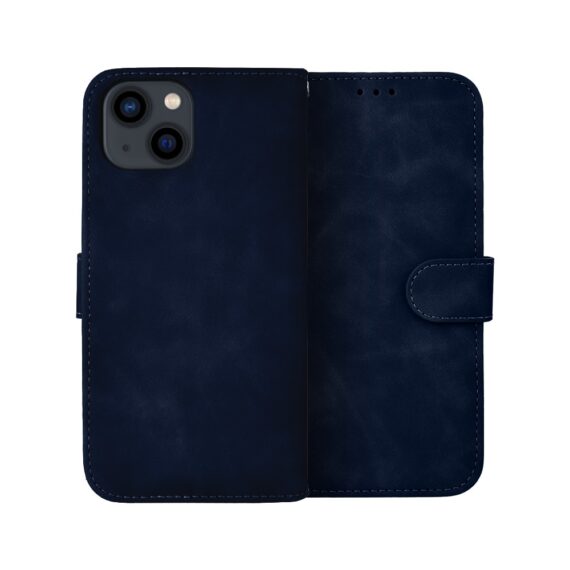 Etui do iPhone 13 książkowe Velvet Touch, aksamitne, portfelowe z zamknięciem, granatowe (1)
