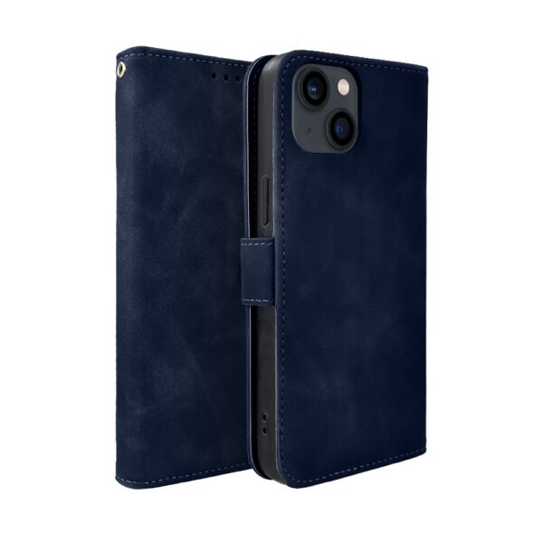Etui do iPhone 13 książkowe Velvet Touch, aksamitne, typu książka, z klapką, zamykane, granatowe
