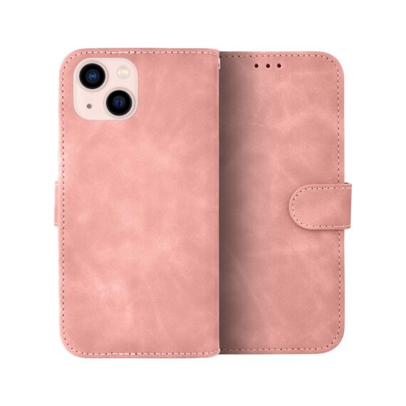 Etui do iPhone 13 książkowe Velvet Touch, aksamitne, portfelowe z zamknięciem, różowe (1)