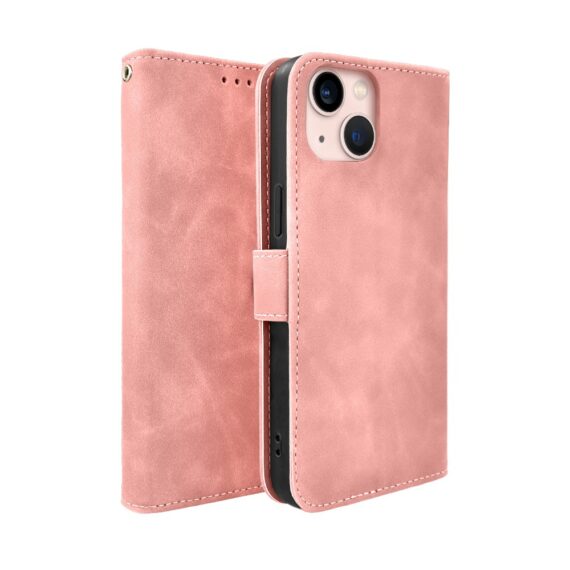 Etui do iPhone 13 książkowe Velvet Touch, aksamitne, portfelowe z zamknięciem, różowe (3)