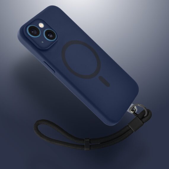 Etui do iPhone 13, silikonowe z MagSafe, mikrofibra soft touch z osłoną na aparat, granatowe (4)