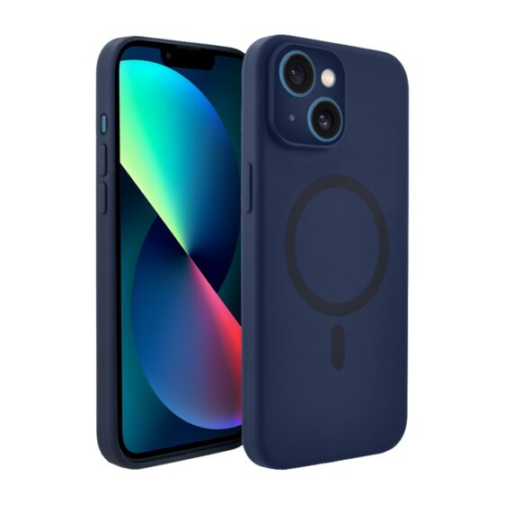 Etui do iPhone 13, silikonowe z MagSafe, mikrofibra soft touch z osłoną na aparat, granatowe (6)