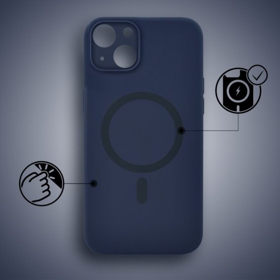 Etui do iPhone 13, silikonowe z MagSafe, mikrofibra soft touch z osłoną na aparat, granatowe (7)