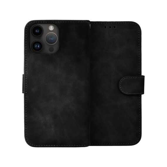 Etui do iPhone 14 Pro książkowe Velvet Touch, aksamitne, portfelowe z zamknięciem, czarne (1)