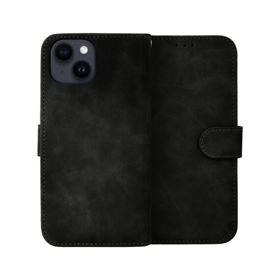 Etui do iPhone 14 książkowe Velvet Touch, aksamitne, portfelowe z zamknięciem, czarne (1)