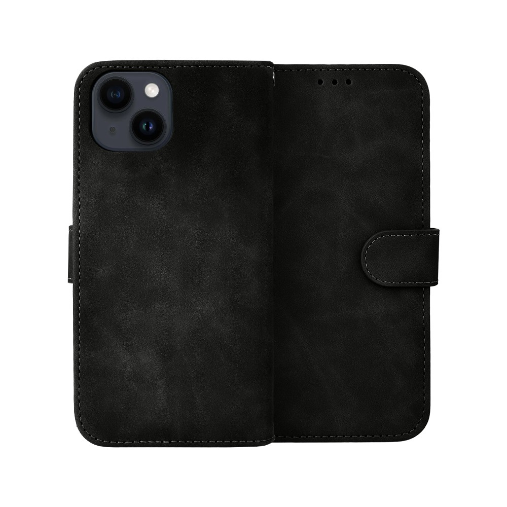 Etui do iPhone 14 książkowe Velvet Touch, aksamitne, portfelowe z zamknięciem, czarne (1)