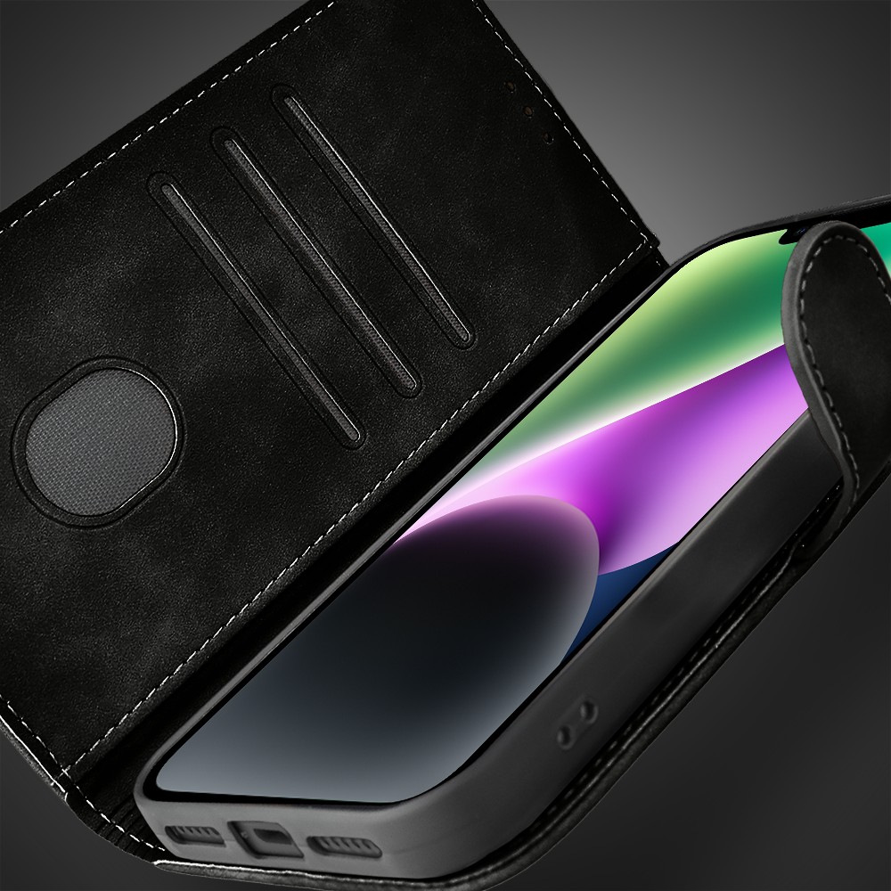 Etui do iPhone 14 książkowe Velvet Touch, aksamitne, portfelowe z zamknięciem, czarne (5)
