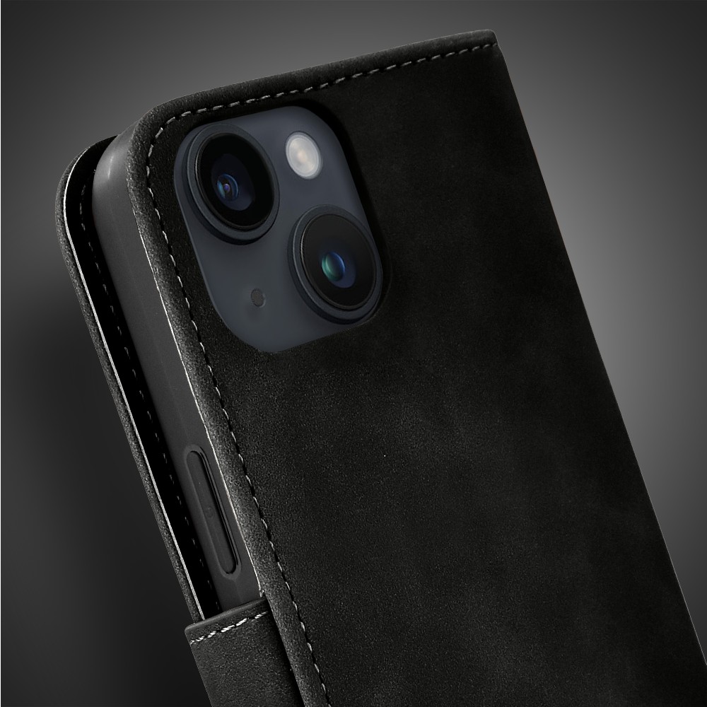 Etui do iPhone 14 książkowe Velvet Touch, aksamitne, portfelowe z zamknięciem, czarne (7)