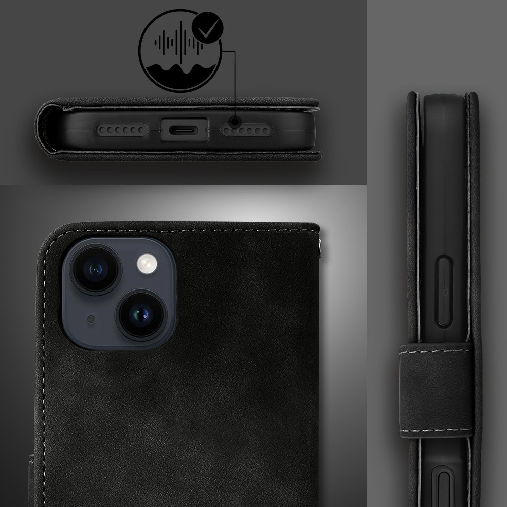 Etui do iPhone 14 książkowe Velvet Touch, aksamitne, portfelowe z zamknięciem, czarne (8)