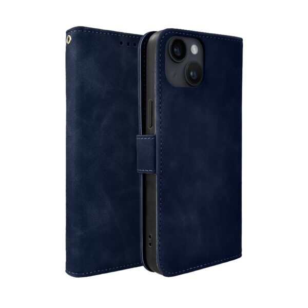 Etui do iPhone 14 książkowe Velvet Touch, aksamitne, typu książka, z klapką, zamykane, granatowe
