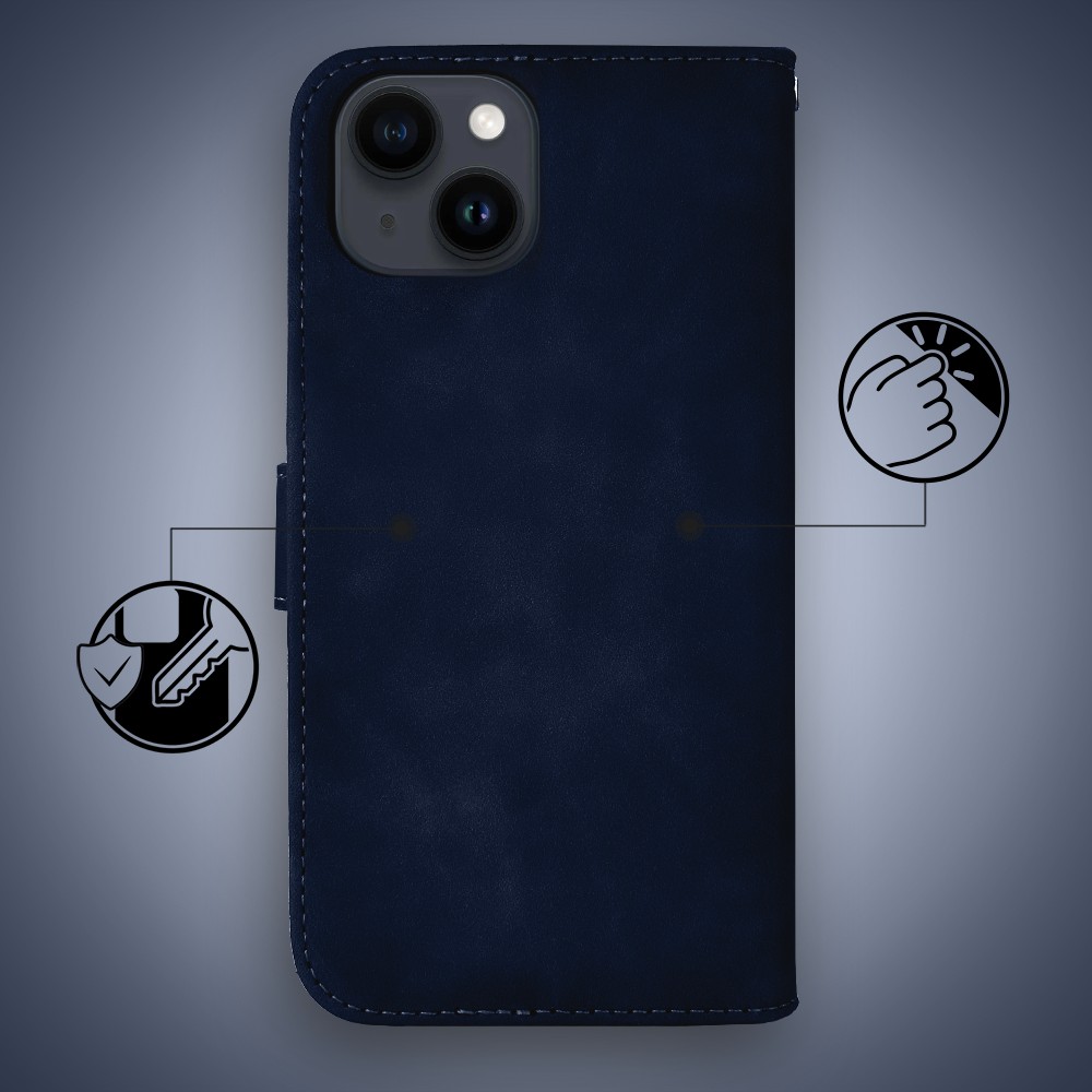 Etui do iPhone 14 książkowe Velvet Touch, aksamitne, portfelowe z zamknięciem, granatowe (4)