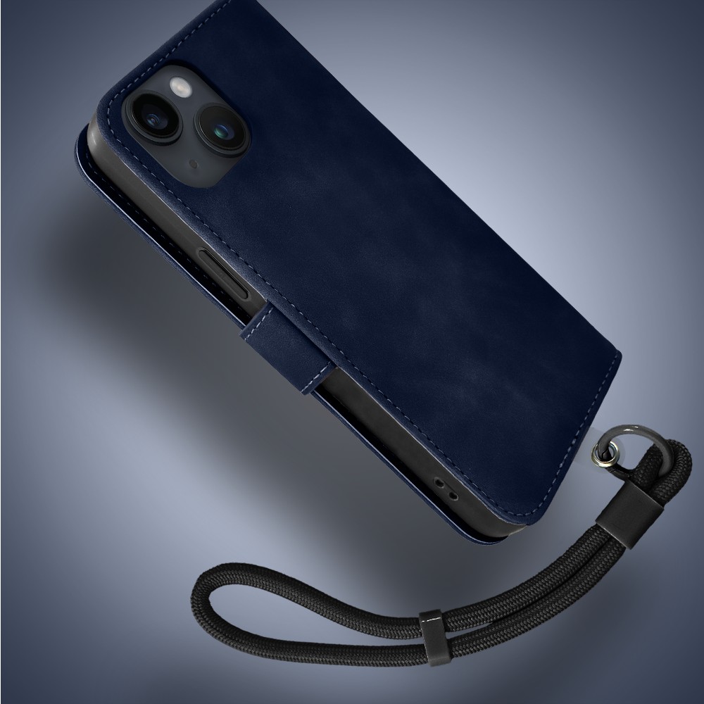 Etui do iPhone 14 książkowe Velvet Touch, aksamitne, portfelowe z zamknięciem, granatowe (6)