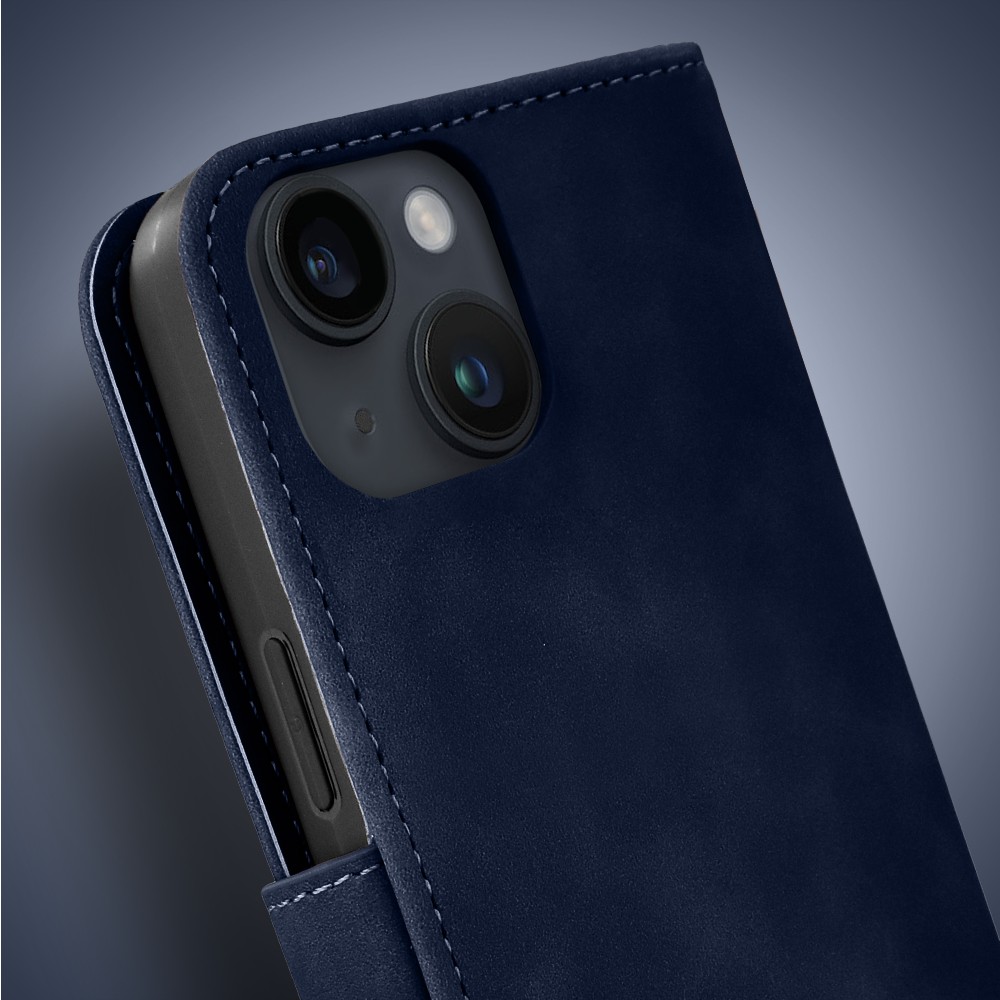 Etui do iPhone 14 książkowe Velvet Touch, aksamitne, portfelowe z zamknięciem, granatowe (7)