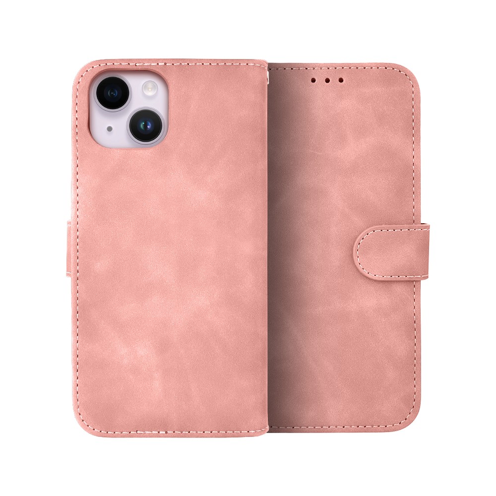 Etui do iPhone 14 książkowe Velvet Touch, aksamitne, portfelowe z zamknięciem, różowe (1)